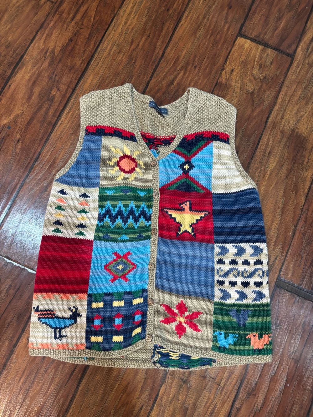Vintage-Inspired Multicolor Patchwork Knit Sweater Vest